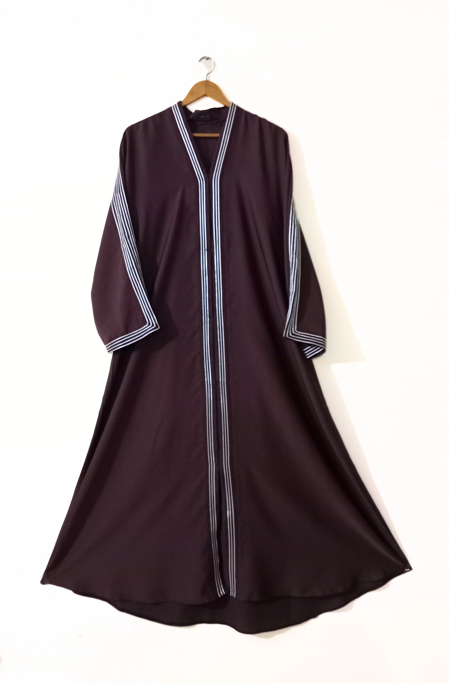 Chocolate Brown Front Open Abaya with White Lines