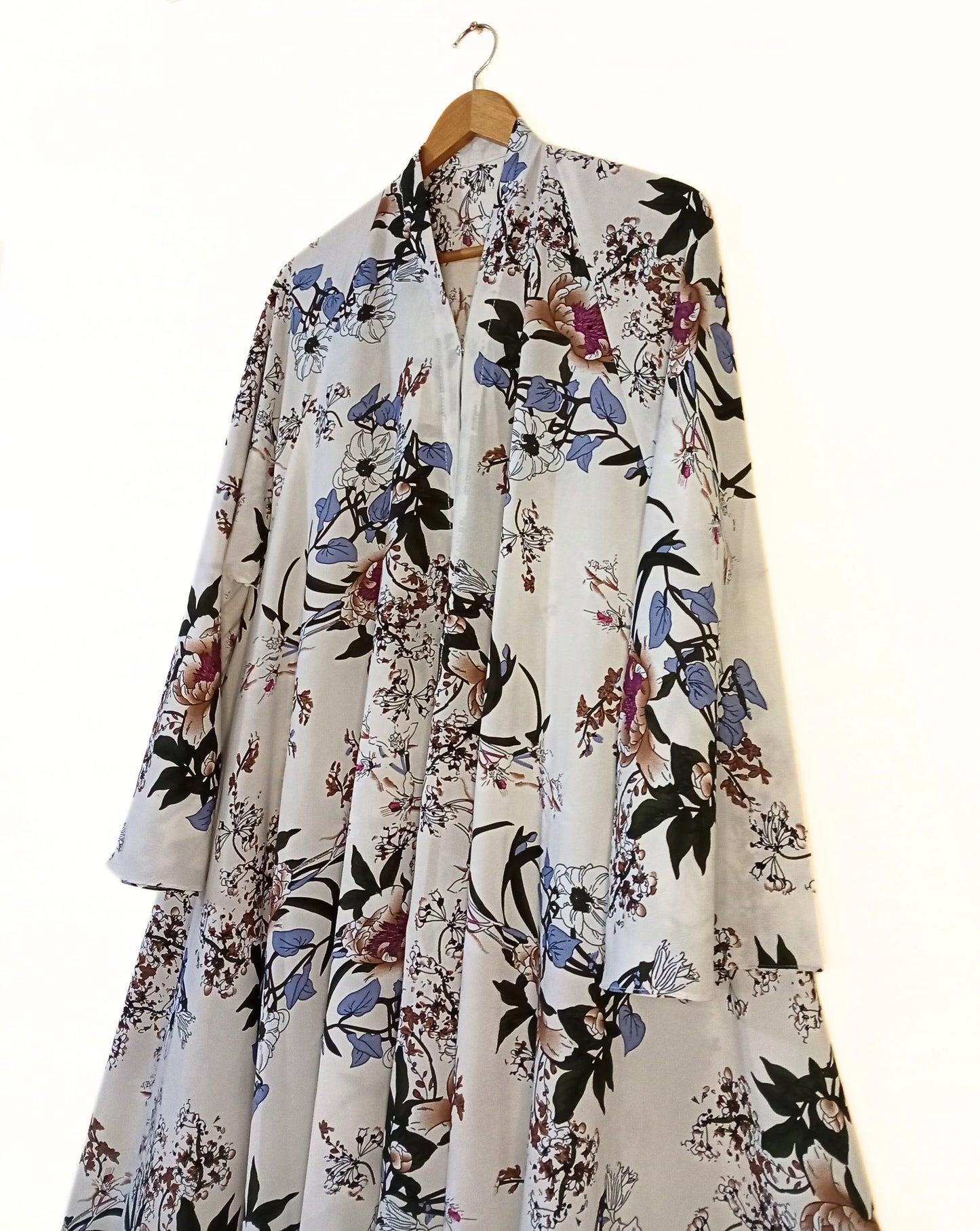 Silk Petals Front Open Long Flair Abaya