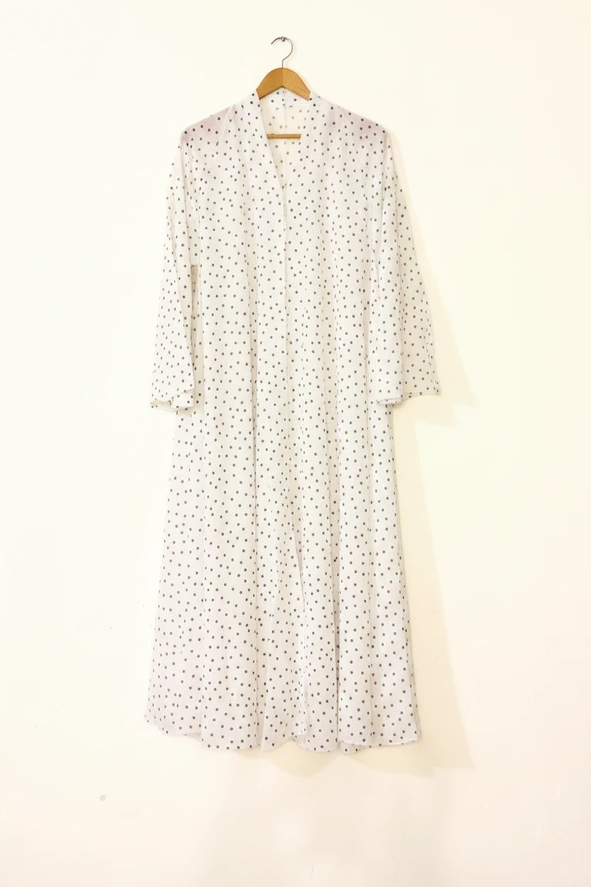 Crinkle Crush Polka Dot Front Open Long Flair Abaya