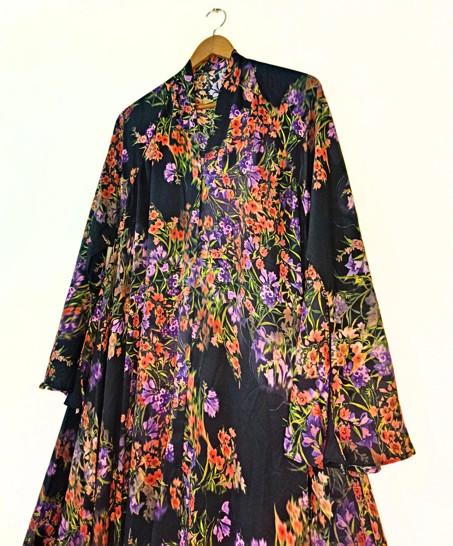 Black Garden Front Open Long Flair Abaya