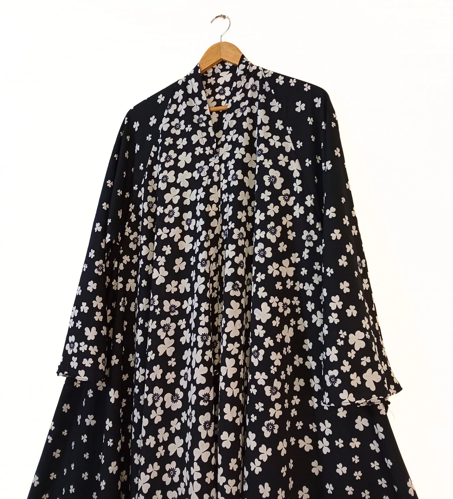 Petal Noir Front Open Long Flared Abaya