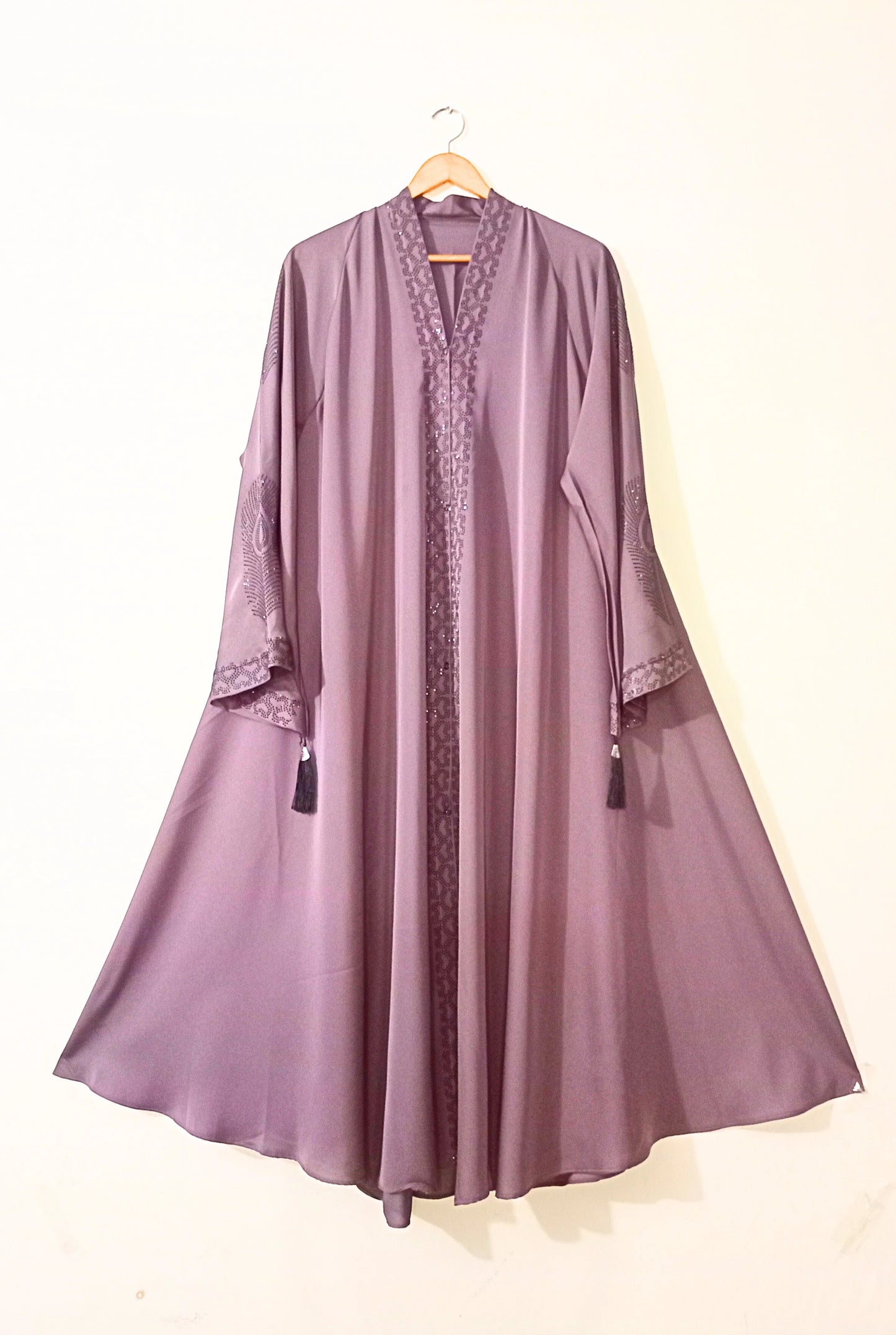 Pink Sequins Nidha Front Open Long Flair Abaya