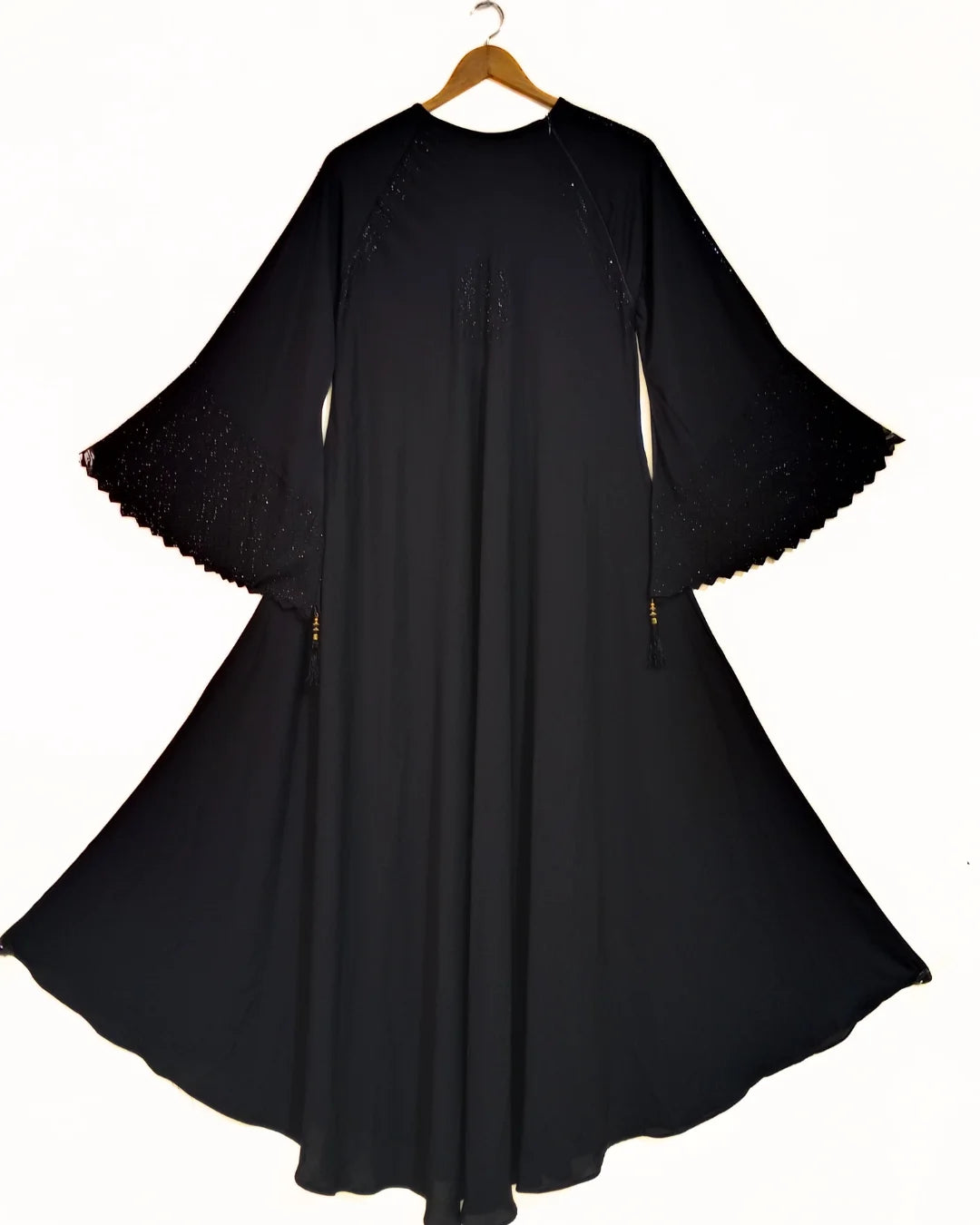 Black StoneWork Bell Sleeve Abaya with Stoller