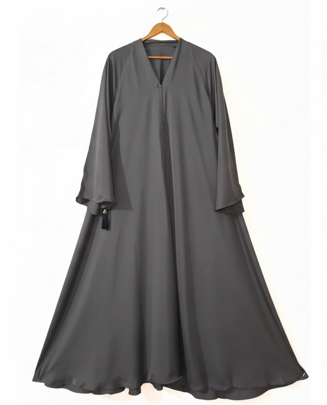 Ash Grey Front Open long Flair Nidha Abaya