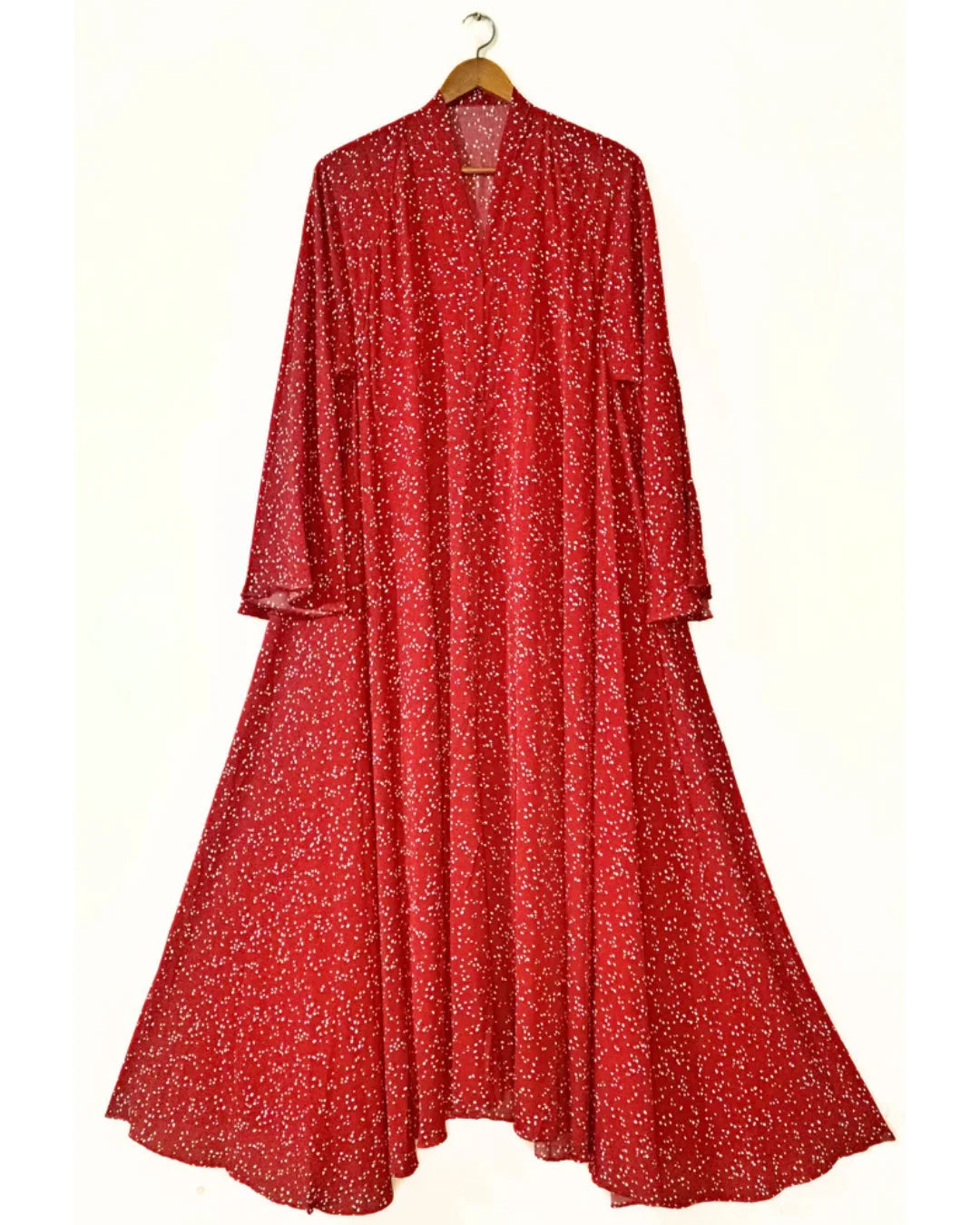 Red Blossom Front Open Long Flair Abaya