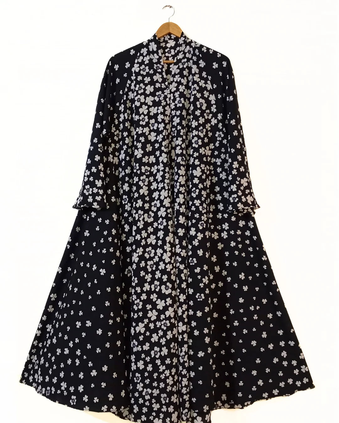 Petal Noir Front Open Long Flared Abaya