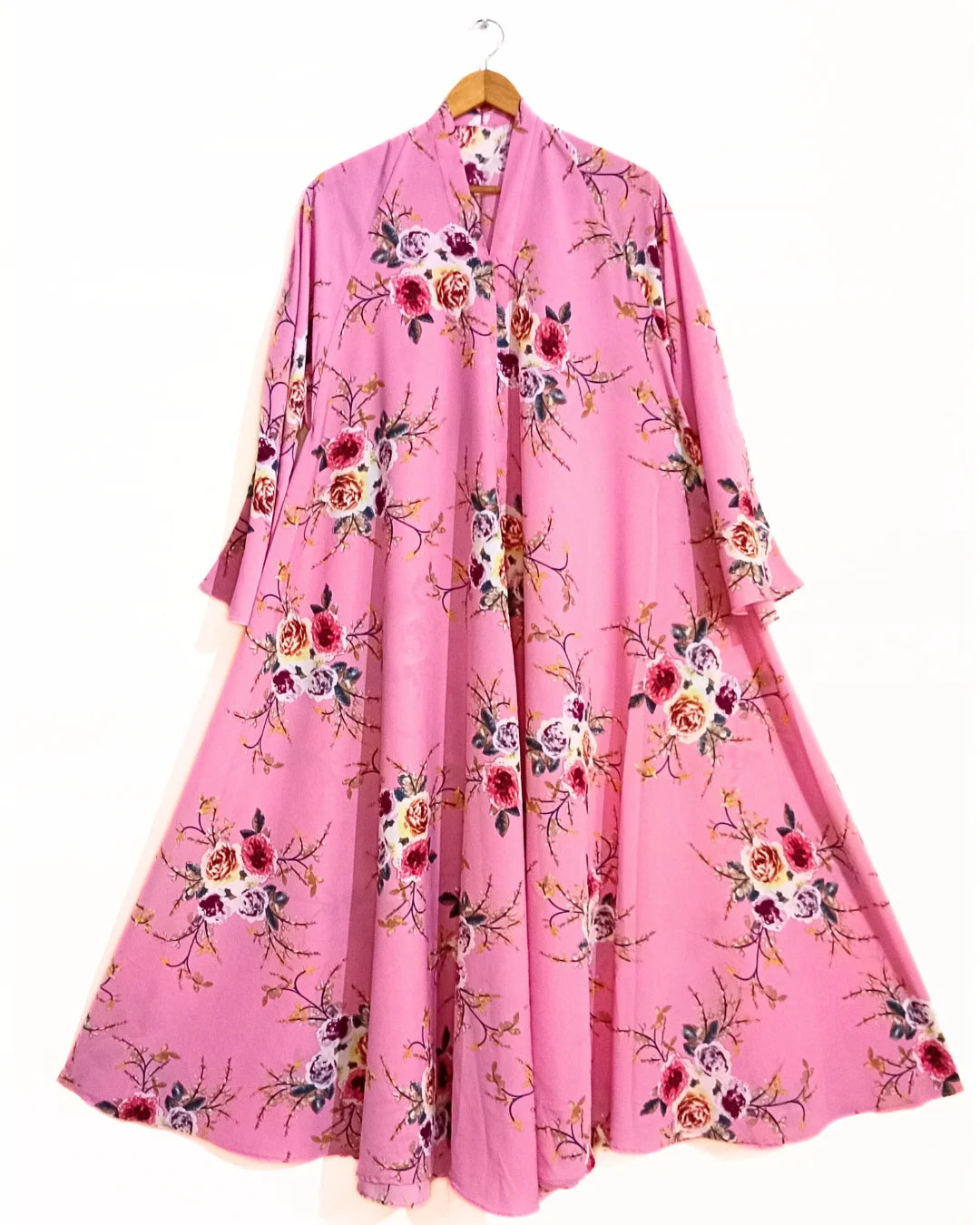 Floral Harmony Front Open Long Flared Abaya