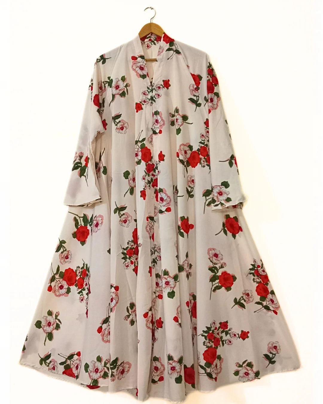 Island Flower Front Open Long Flared Abaya