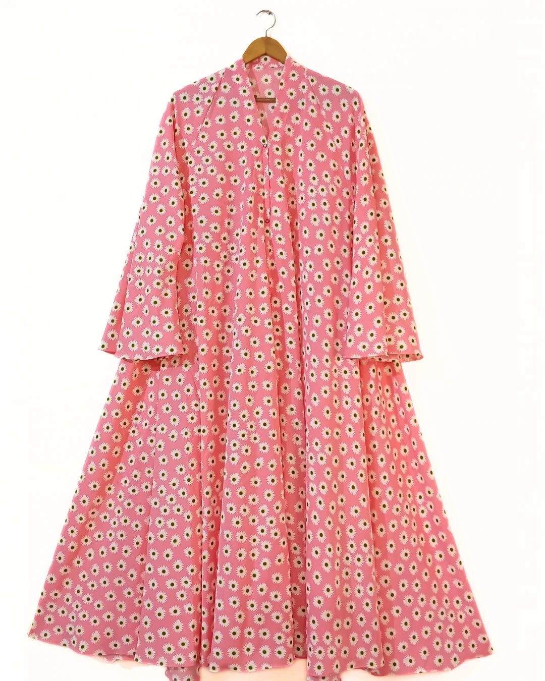 Coral Pink Front Open Long Flared Abaya