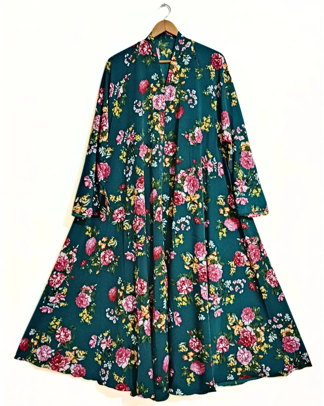 Majestic Emerald Front Open Long Flared Abaya