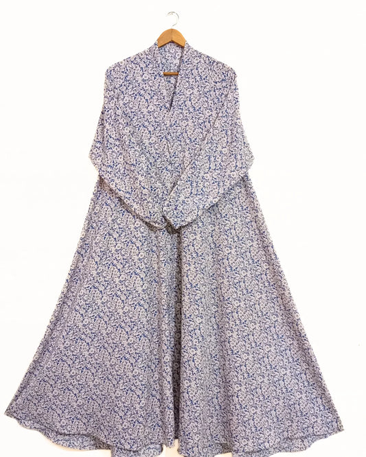 Azure Petals Front Open Long Flair Abaya