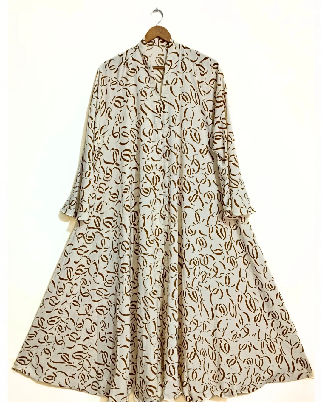 Mocha Swirl Front Open Long Flair Abaya