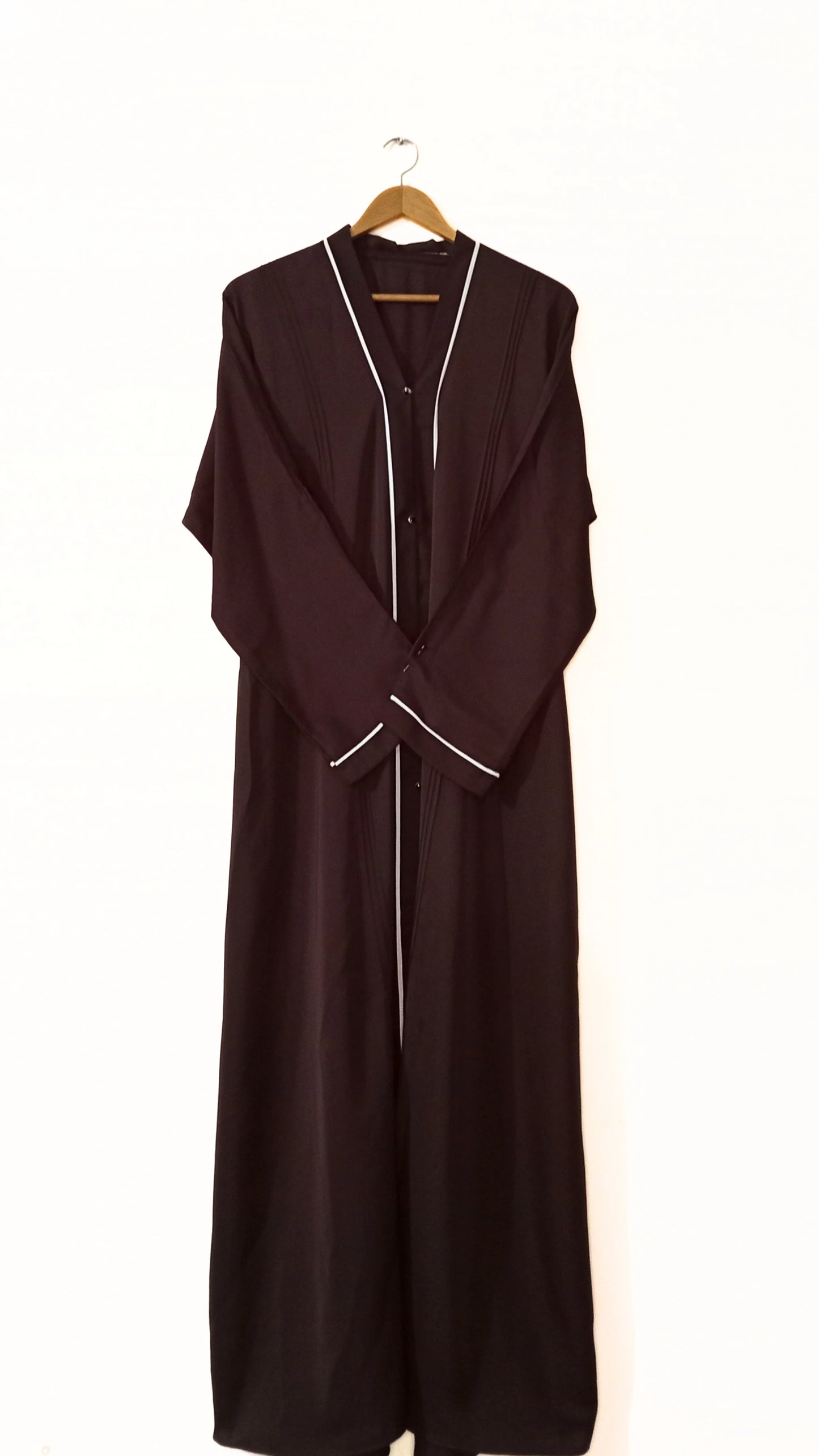 Dark Brown Front Open Abaya With White Lines