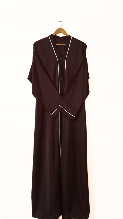Dark Brown Front Open Abaya With White Lines