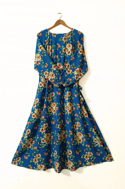 Georgette Blue Floral Abaya with Belt