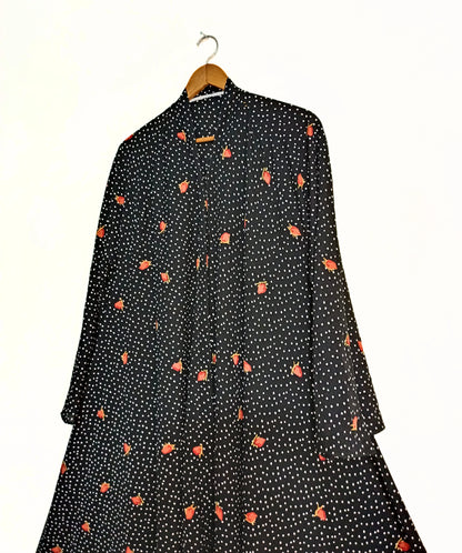 Night Rose Front Open Long Flair Abaya