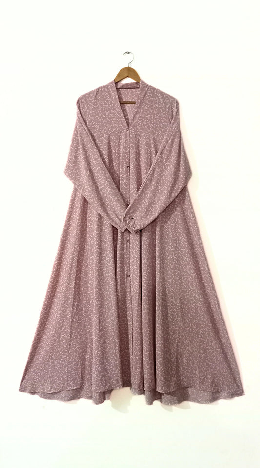 Dusty Pink Front Open Long Flair Abaya