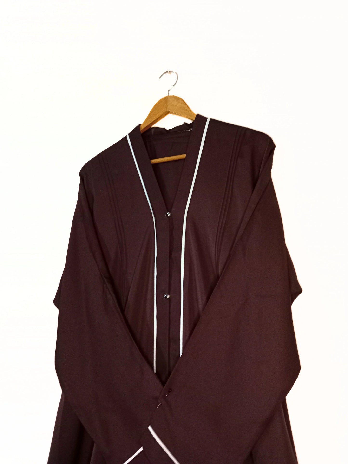 Dark Brown Front Open Abaya With White Lines