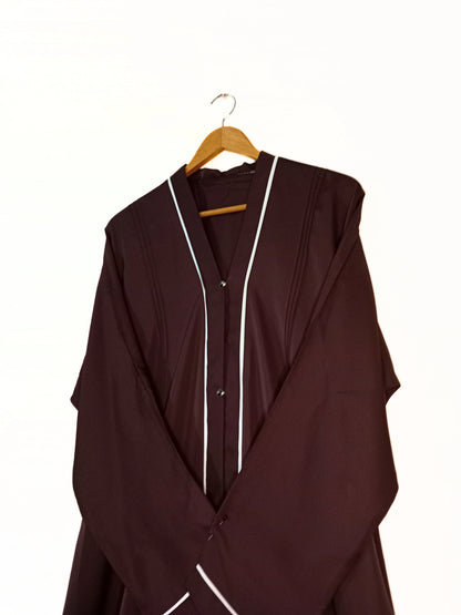 Dark Brown Front Open Abaya With White Lines