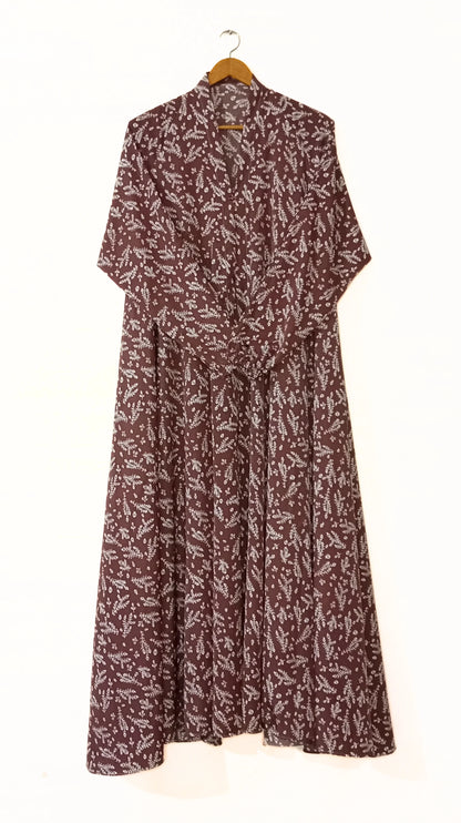 Chestnut Bloom Front Open Long Flair Abaya