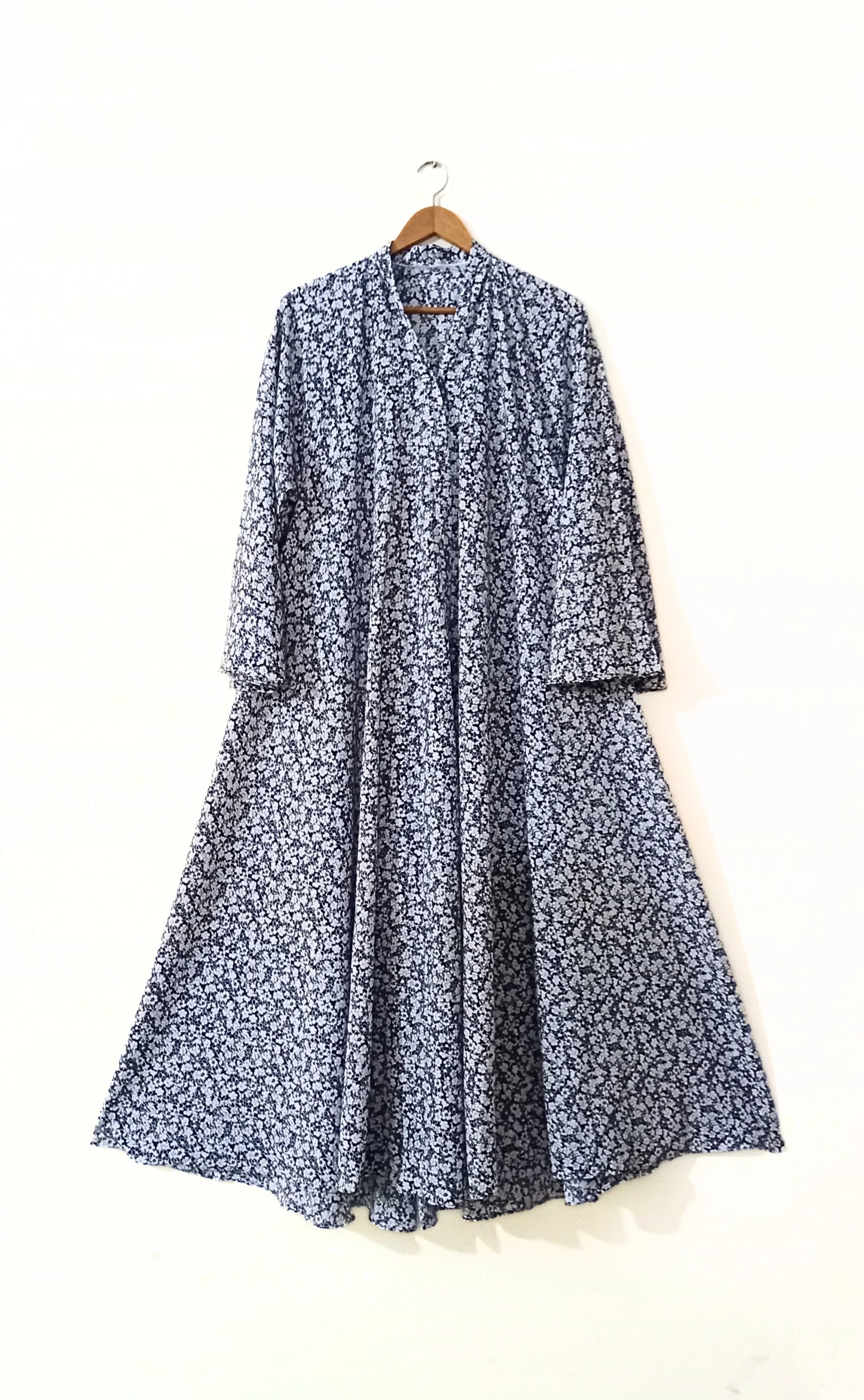 Midnight Petals Front Open Long Flair Abaya