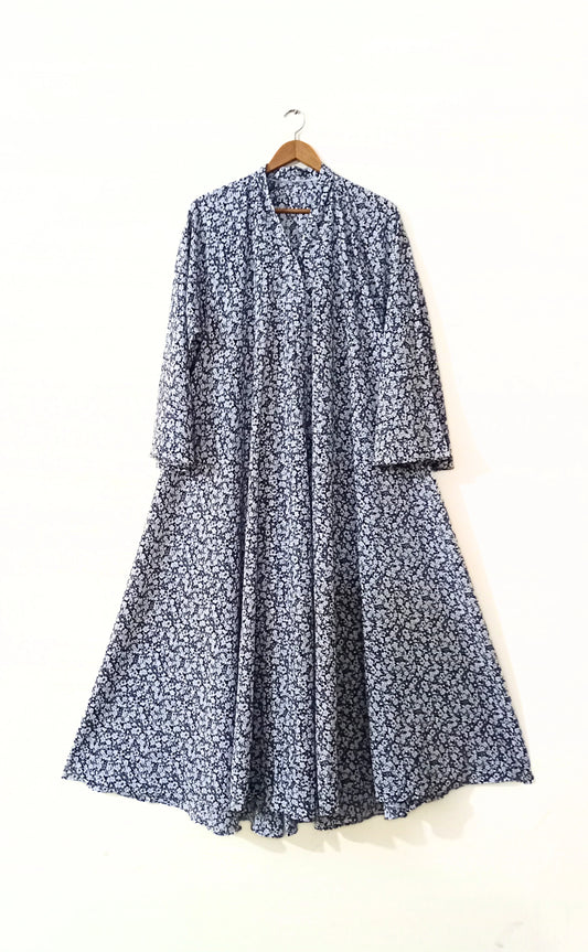 Midnight Petals Front Open Long Flair Abaya