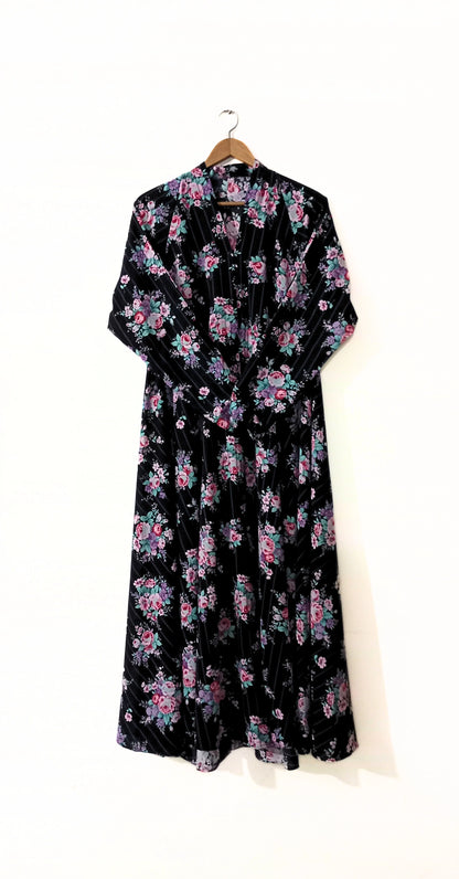Midnight Bloom Front Open Long Flair Abaya