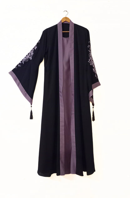Embroidered Gown Abaya With Attached Inner-Lilac