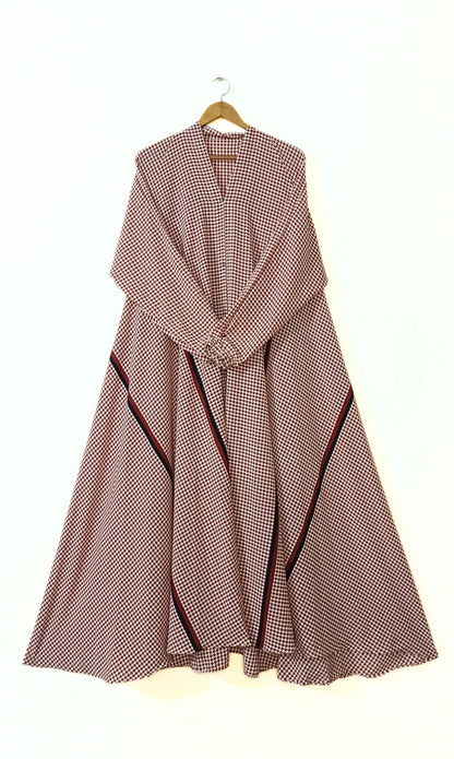 Checkered Front Open Long Flair Abaya