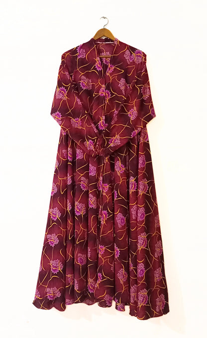 Velvet Vine Front Open Long Flair Abaya
