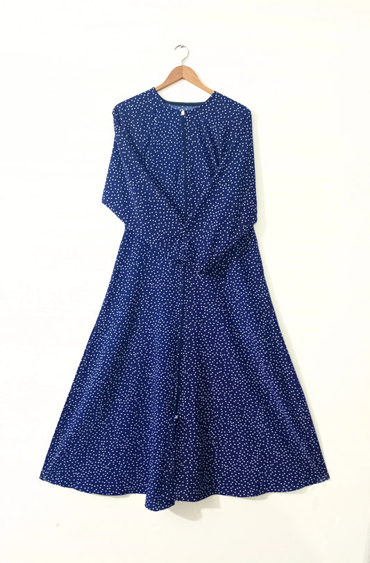 Polka Dot Dark Blue with White Dots Zipper Abaya