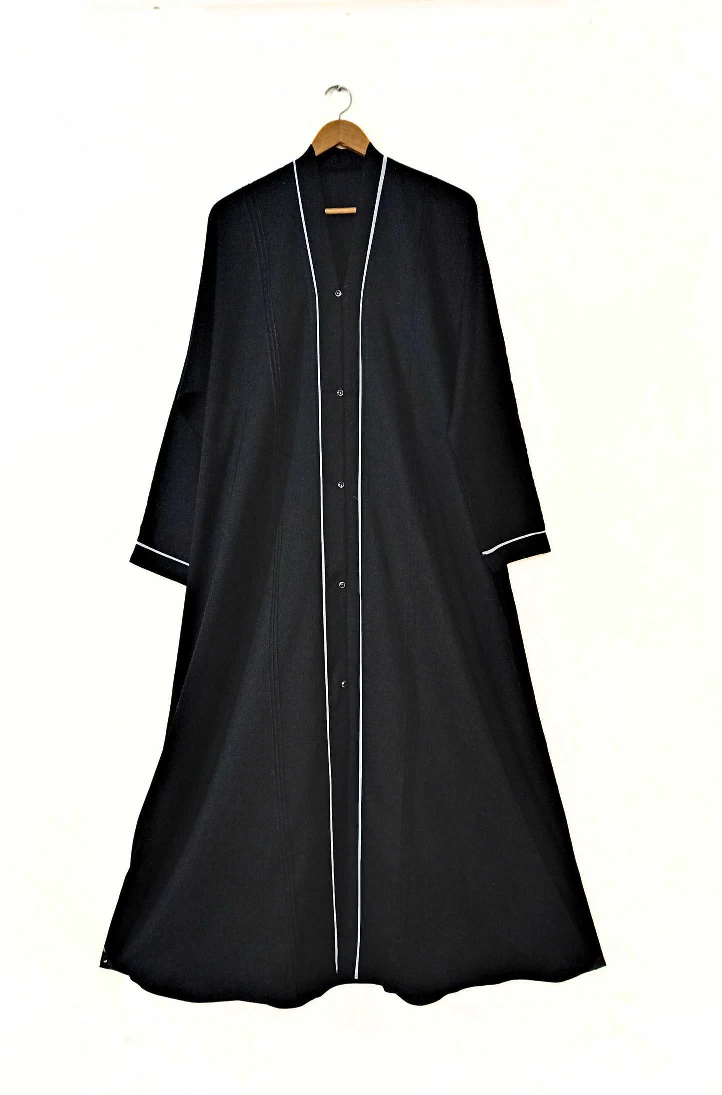 Black Front Open Abaya With White Lines