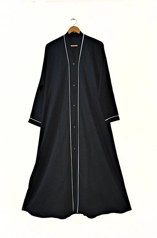 Black Front Open Abaya With White Lines