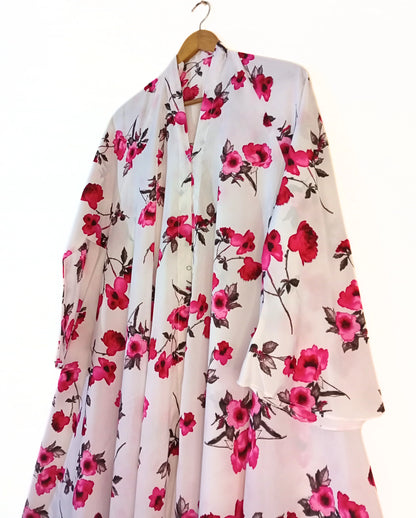 Scarlet Flower Front Open Long Flair Abaya