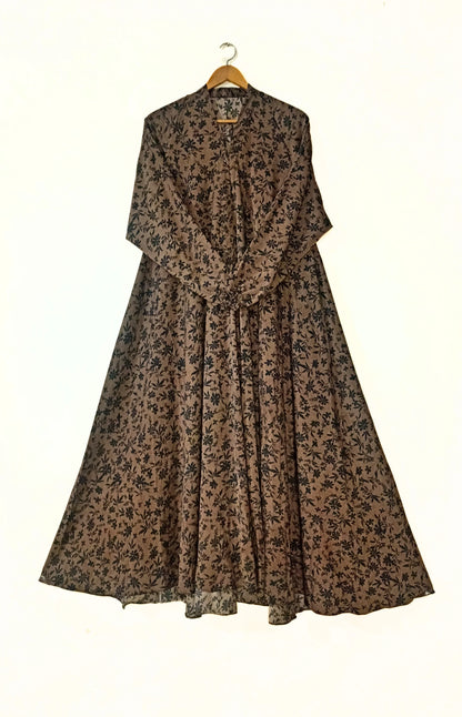 Mocha Brown Front Open Long Flair Abaya