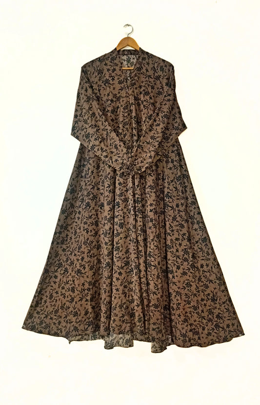 Mocha Brown Front Open Long Flair Abaya