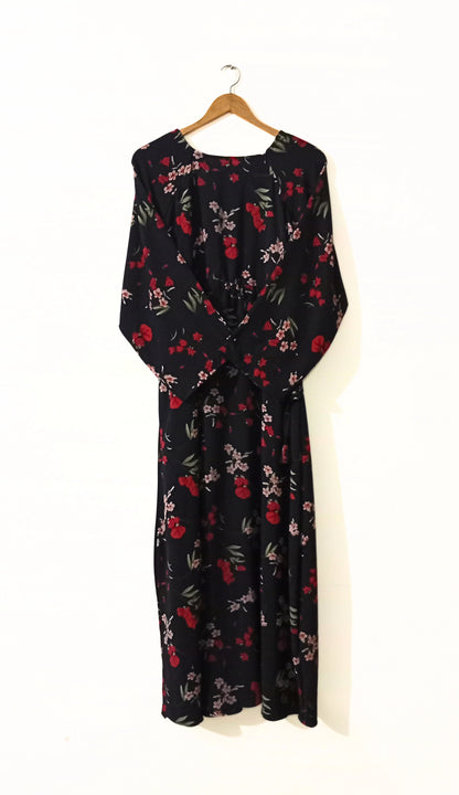 Black Floral Abaya with Belt
