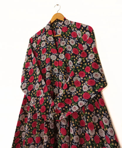 Midnight Rose Front Open Long Flared Abaya