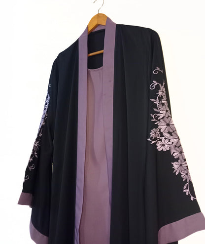 Embroidered Gown Abaya With Attached Inner-Lilac