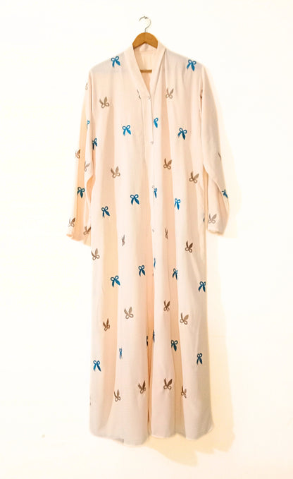 Peachy Charm Bow Embroided Front Open Abaya