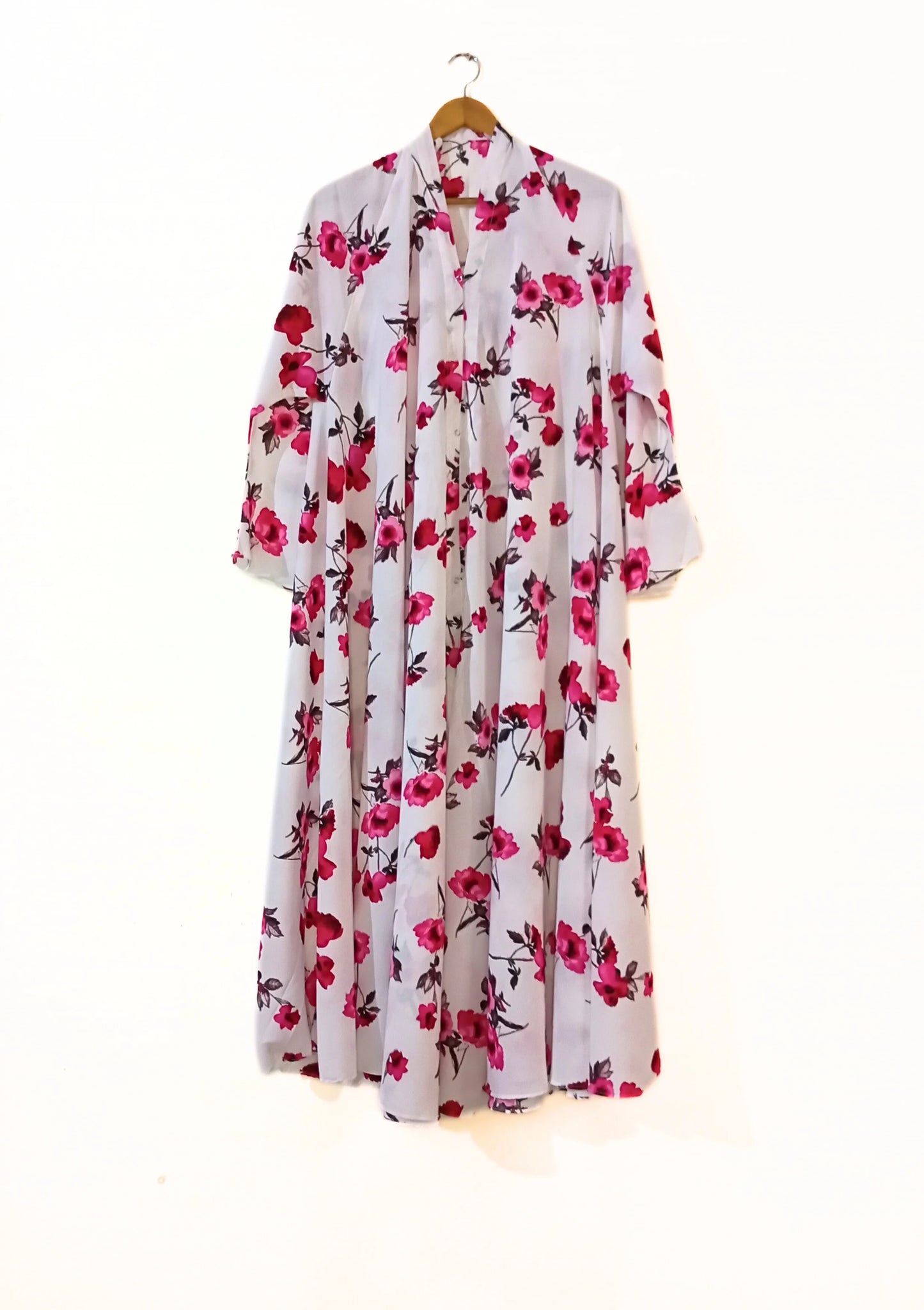 Scarlet Flower Front Open Long Flair Abaya