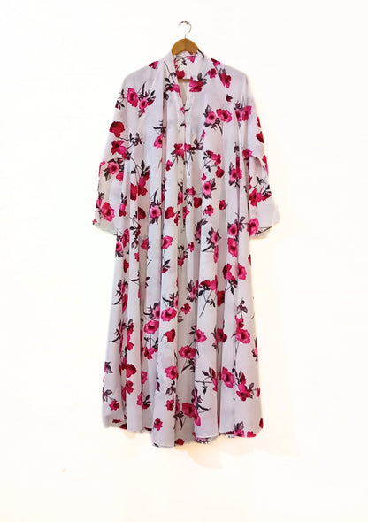 Scarlet Flower Front Open Long Flair Abaya