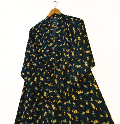 Black Amber Front Open Long Flair Abaya