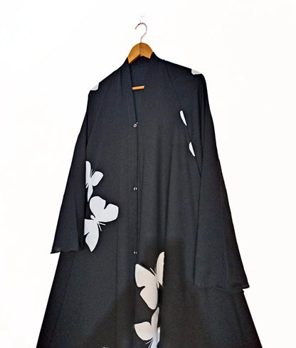 Ethereal Butterfly Front Open Long Flair Abaya