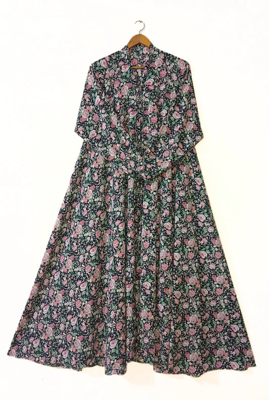 Rose Trail Front Open Long Flair Abaya