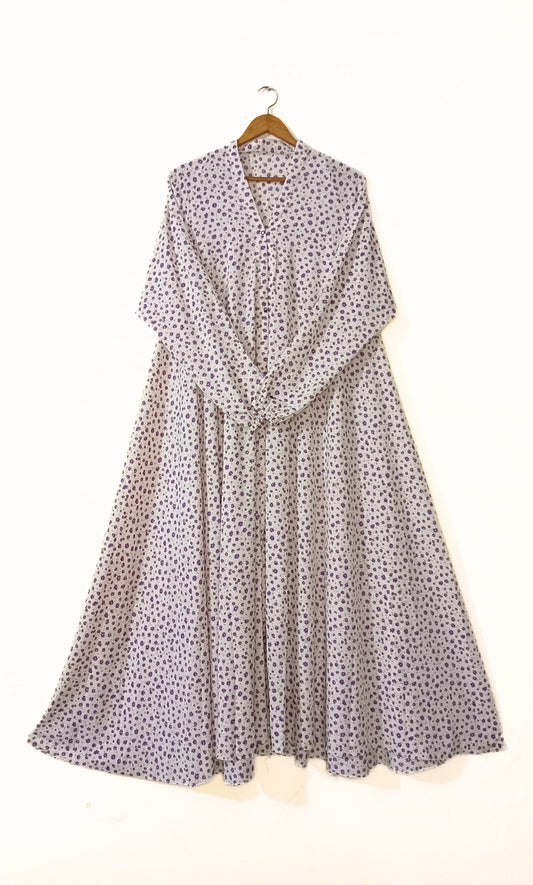 Lilac Petal Front Open Long Flair Abaya