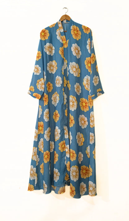 Blue Daisy Front Open Abaya