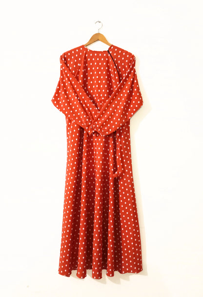 Polka Dot Orange Abaya with Belt