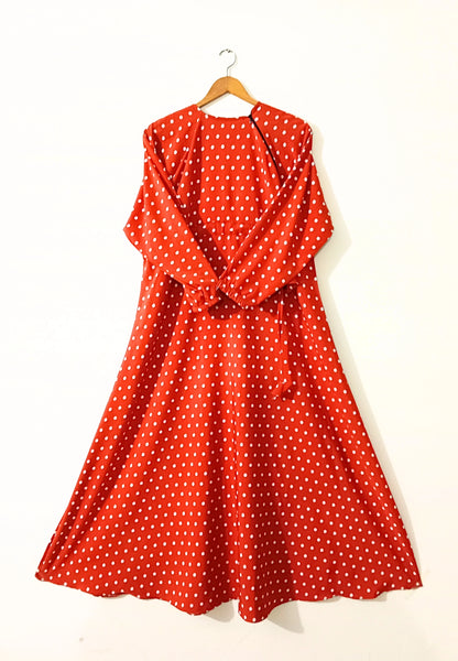 Polka Dot Orange Abaya with Belt