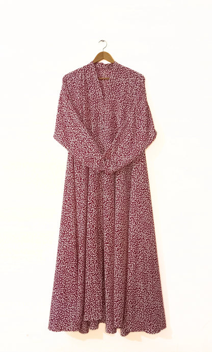Berry Bloom Front Open Long Flair Abaya
